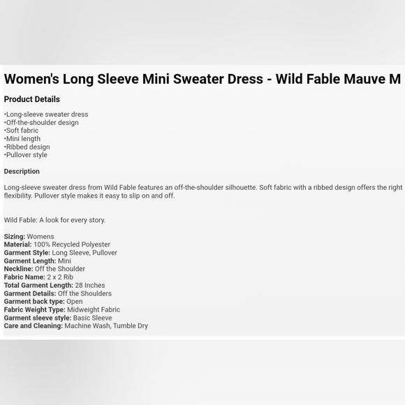 Women's Long Sleeve Mini Sweater Dress - Wild Fable Mauve M - Picture 3 of 3